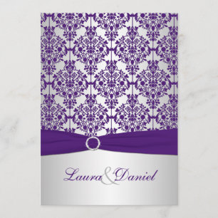 Purple Damask and Silver Wedding Invitation