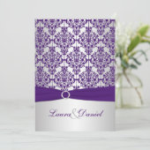 Purple Damask and Silver Wedding Invitation (Standing Front)