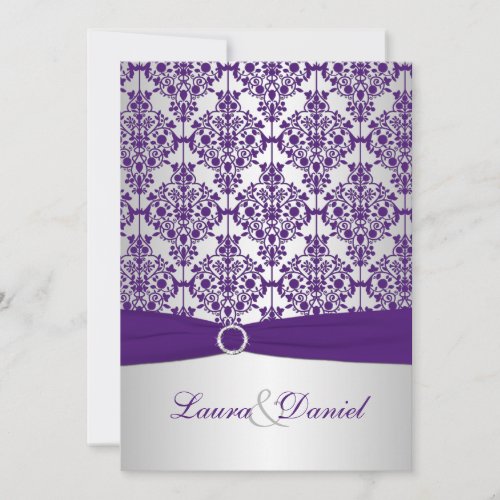 Purple Damask and Silver Wedding Invitation