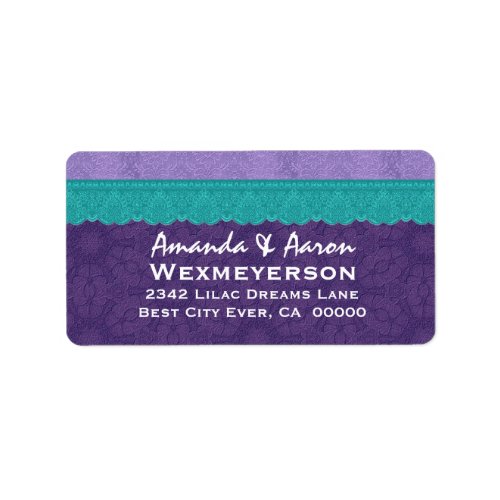 Purple Damask and Teal Lace Wedding Label