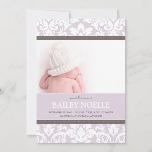 PURPLE DAMASK BABY | BIRTH ANNOUNCEMENT