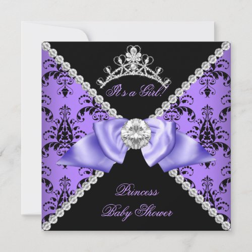 Purple Damask Baby Shower Girl Princess Diamond Invitation