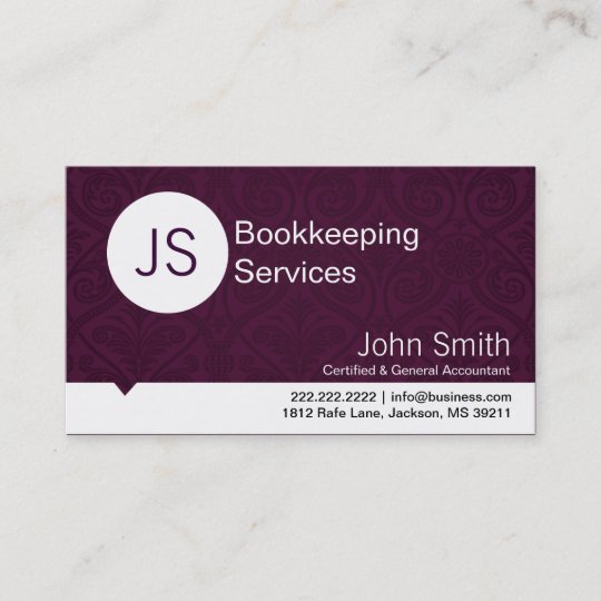 Purple Damask Bookkeeping/Accounting business card
