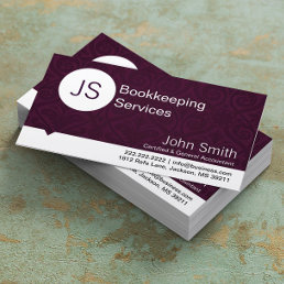 Purple Damask Bookkeeping/Accounting business card