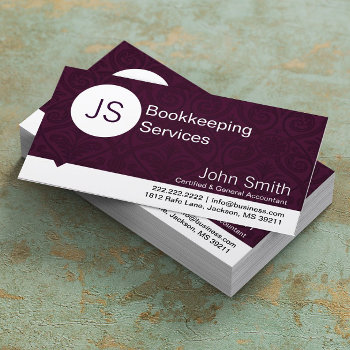 Purple Damask Bookkeeping/accounting Business Card by cardfactory at Zazzle
