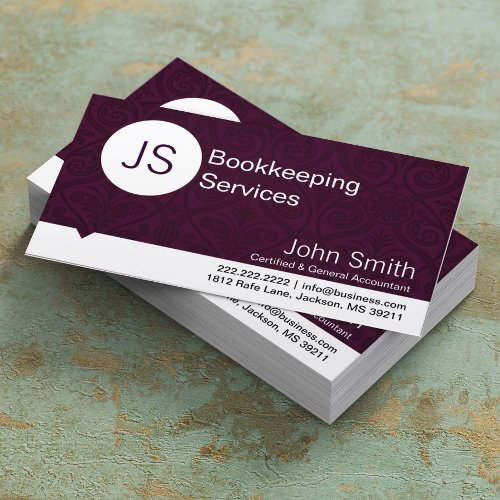 Purple Damask BookkeepingAccounting business card