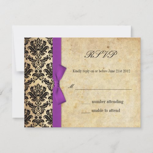 Purple Damask Bow Wedding RSVP