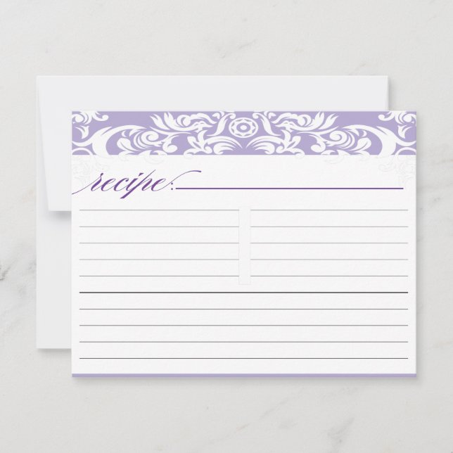 Purple Damask Bridal Shower Recipe Card (Front)