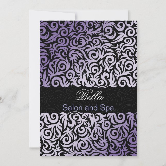 purple damask Business Thank You Cards (Front)
