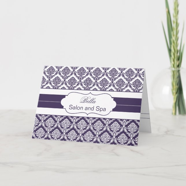 purple damask Business Thank You Cards (Front)
