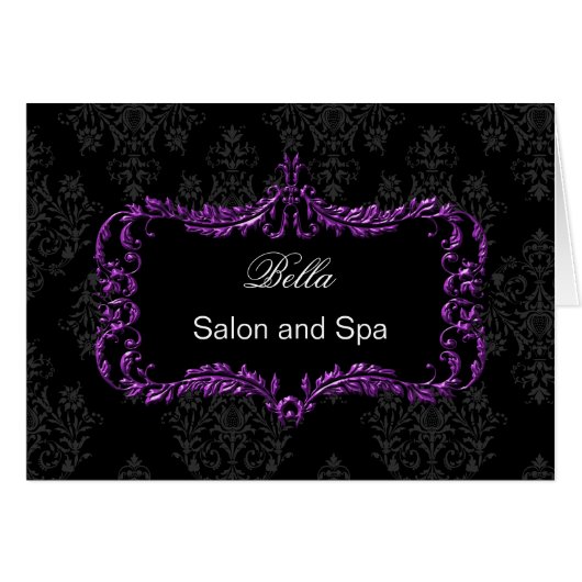 purple damask Business Thank You Cards (Front Horizontal)