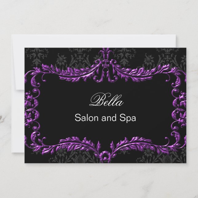 purple damask Business Thank You Cards (Front)