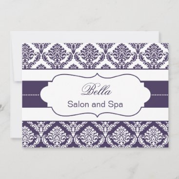 purple damask Business Thank You Cards