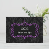 purple damask Business Thank You Cards (Standing Front)
