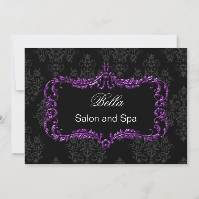 purple damask Business Thank You Cards (Front)