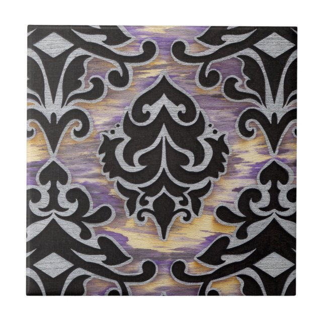 Purple Damask Ceramic Tile (Front)