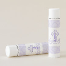 Purple Damask Cross Baptism Lip Balm Favor