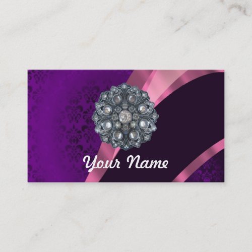 Purple damask &amp; crystal business card