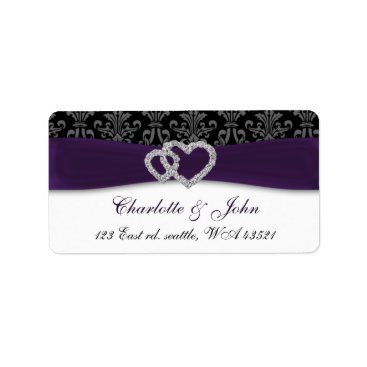 Purple Damask Diamante Wedding  Label