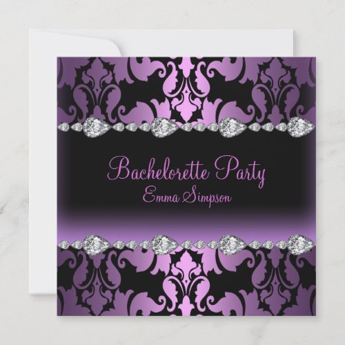 Purple Damask &amp; Diamond Bachelorette Invite
