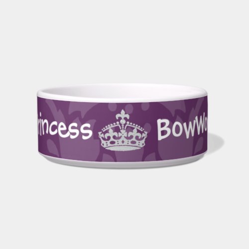 Purple Damask Diamond Princess Crown Dog Bowl