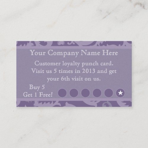 Purple Damask Discount Promotional Punch Card Business Card Templates