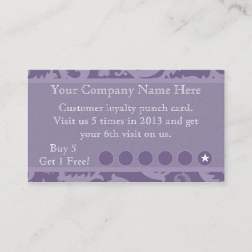 Customizable Purple Damask Discount Promotional Punch Card Business Card Templates