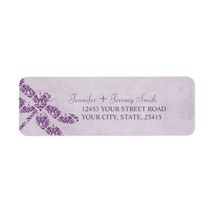Purple Damask Dragonfly Wedding Custom Return Address Label