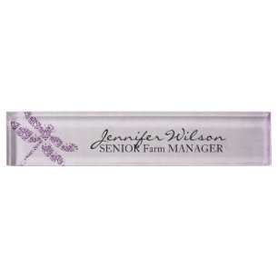 Purple Damask Dragonfly Wedding Nameplate