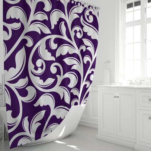 Purple Damask Floral Vine Shower Curtain