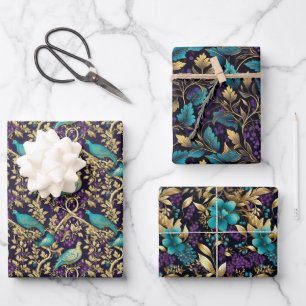 Purple Damask Floral Wrapping Paper Sheets