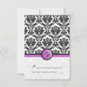 Purple Damask Folding Tent  Place Card