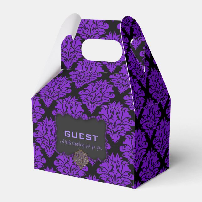 Purple Damask-Gable Party Favor Box (Front Side)