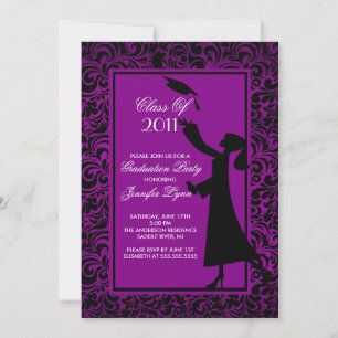 Purple Damask Graduation Invitation Graduate