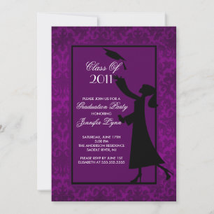 Purple Damask Graduation Invitation Graduate