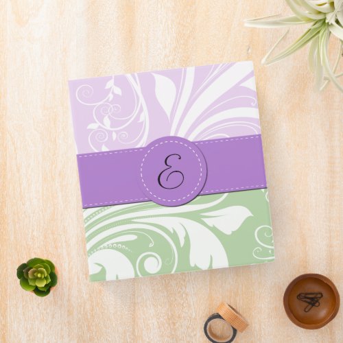 Purple Damask Green Damask Monogram Binder