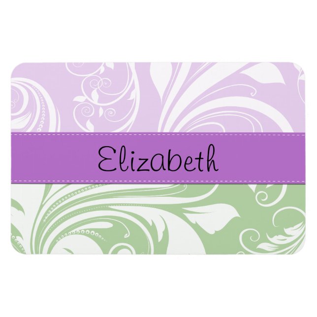 Purple Damask, Green Damask, Your Name Magnet (Horizontal)