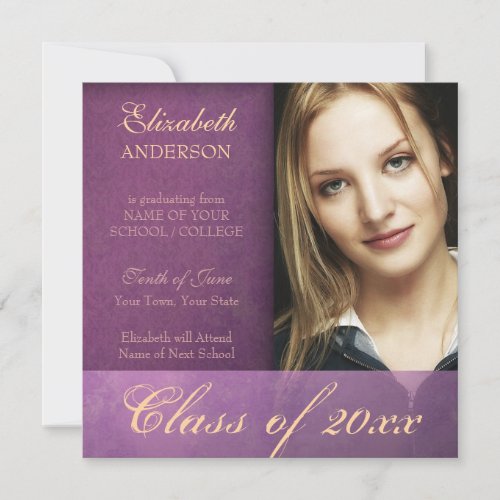 Purple Damask Grunge Graduation Announcement