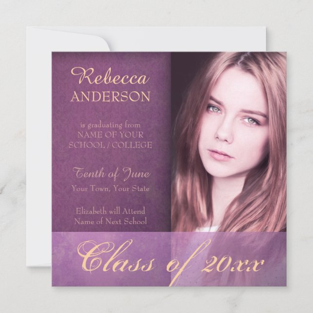 Purple Damask Grunge Graduation Announcement (Front)
