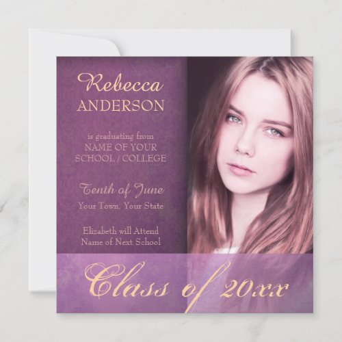 Purple Damask Grunge Graduation Announcement