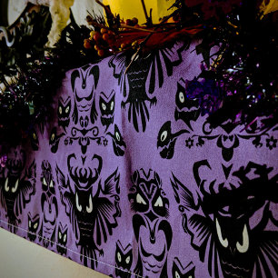Purple Damask Halloween Black Owls Spooky Haunted Short Table Runner