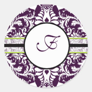 Purple Damask Initial Sticker Letter F Wedding