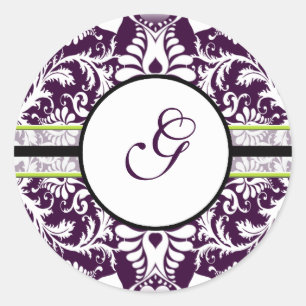 Purple Damask Initial Sticker Letter G Wedding