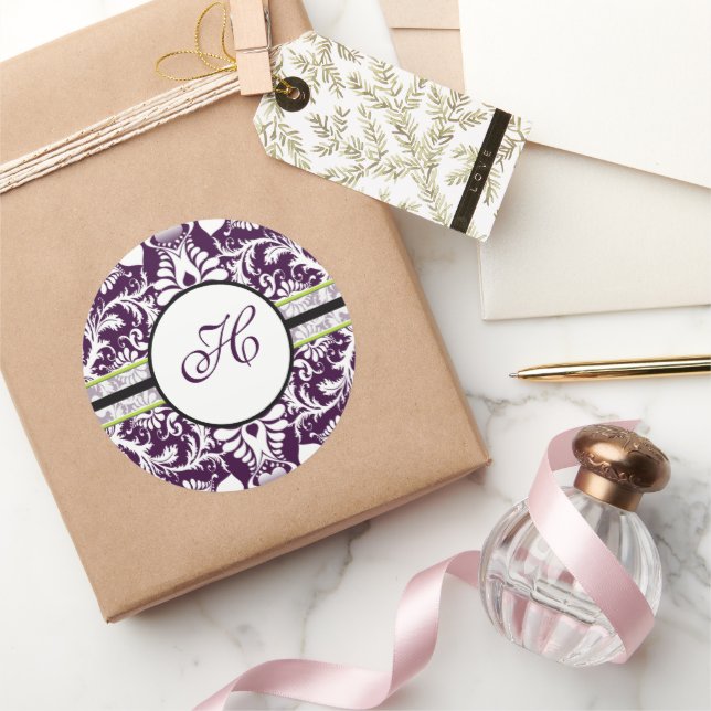 Purple Damask Initial Sticker Letter H Wedding (Gifting)