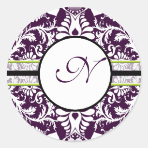 Purple Damask Initial Sticker Letter N Wedding