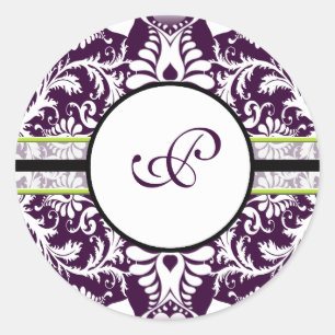 Purple Damask Initial Sticker Letter P Wedding