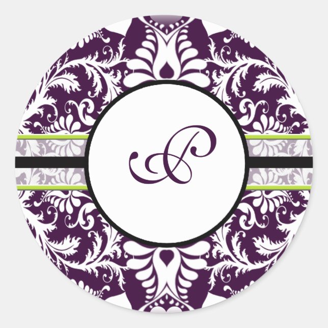 Purple Damask Initial Sticker Letter P Wedding (Front)