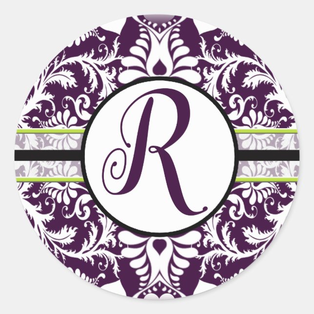 Purple Damask Initial Sticker Letter Q Wedding (Front)