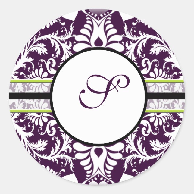 Purple Damask Initial Sticker Letter S Wedding (Front)