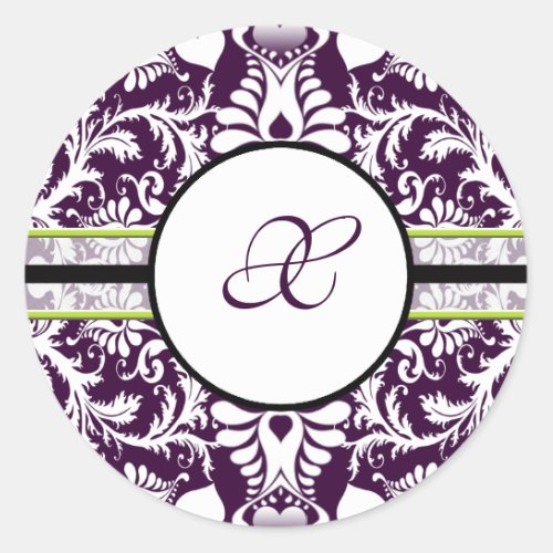 Purple Damask Initial Sticker Letter X Wedding